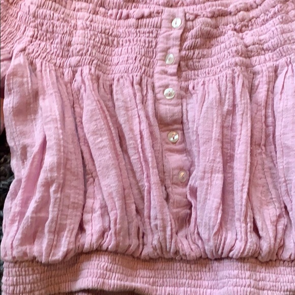 Free People Pink Puff Sleeve Bloue - Picture 2 of 4